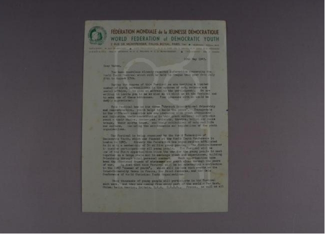 1947年5月10日世界民主青年联盟秘书长胡卡姆夫人致宋庆龄信