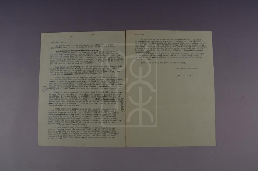 1947年9月宋庆龄致弗兰克·泰勒信底稿