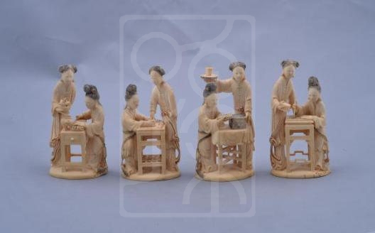 象牙雕“琴、棋、书、画”仕女像
