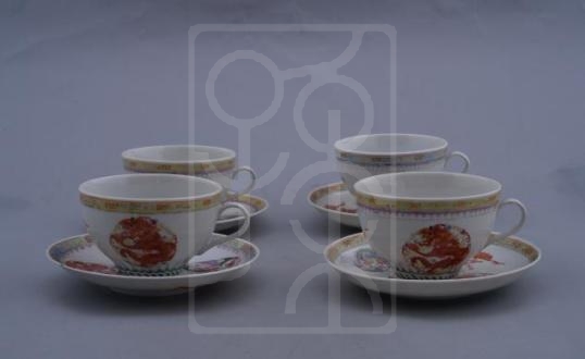 仿清光绪五彩团龙纹咖啡杯/碟
